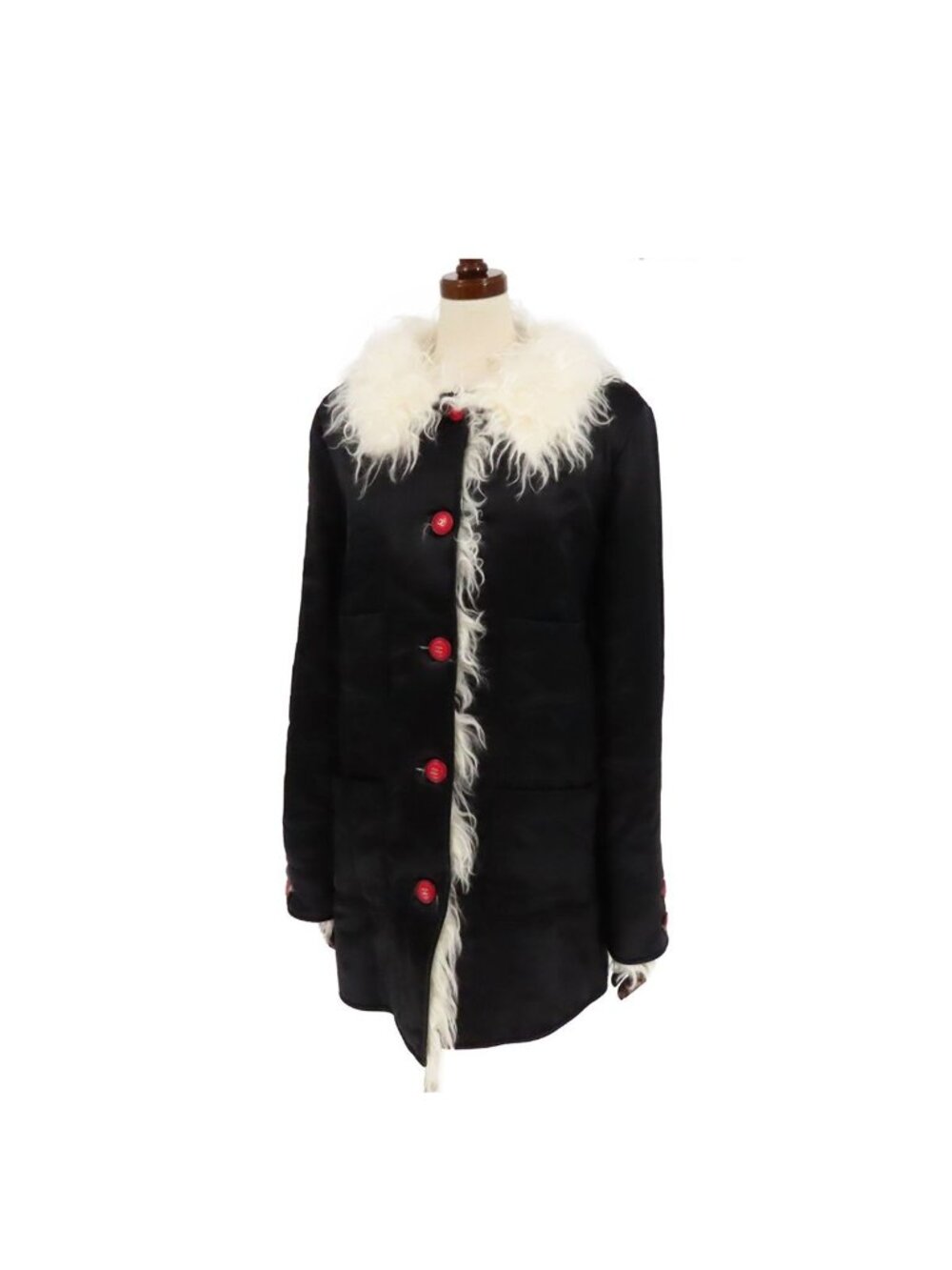 Chanel Down Coat Black Silk Polyester Mohair Coco Buttons Fur S 17P Jacket 36